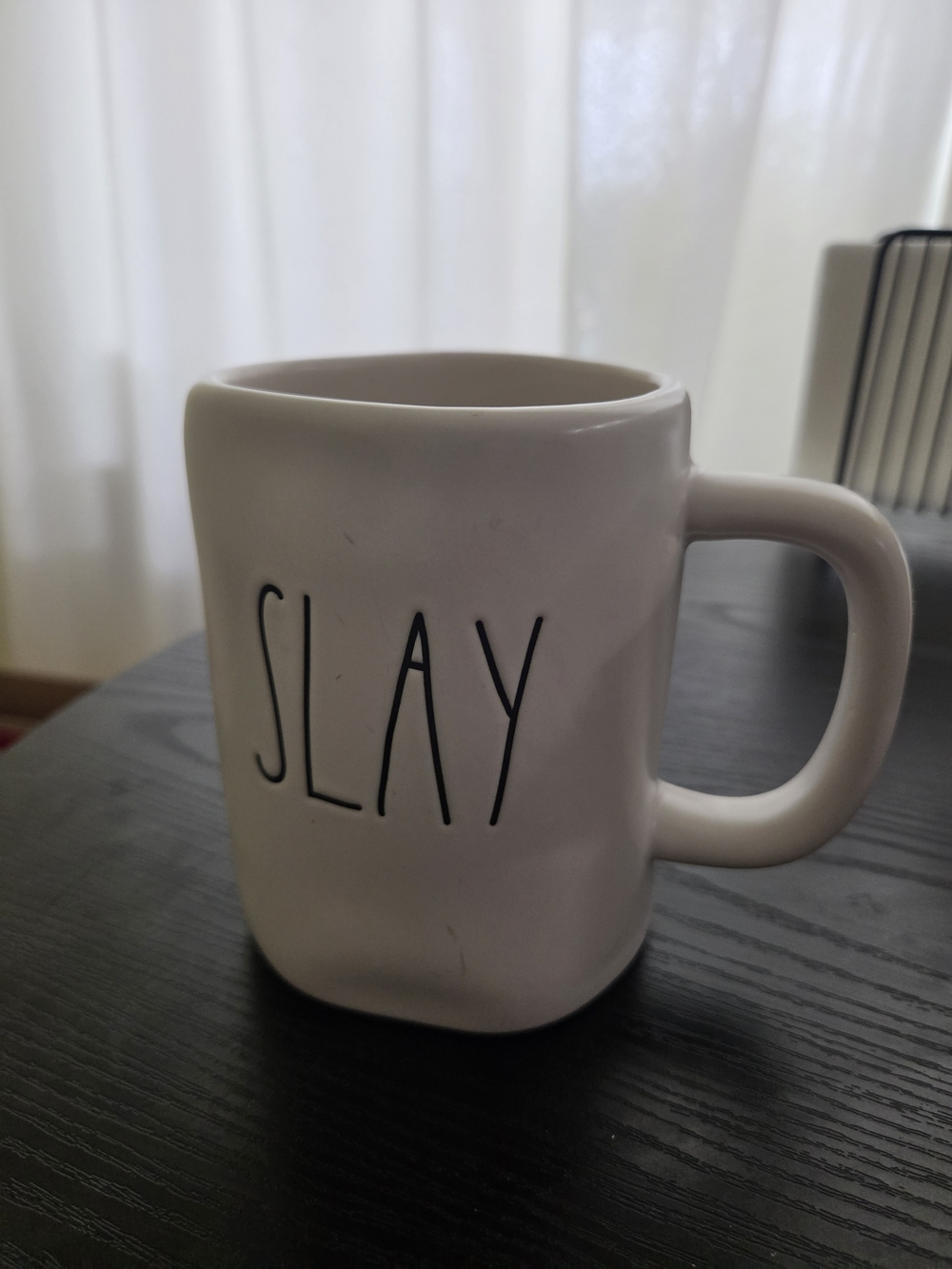 Rae Dunn White SLAY Mug with Black Lettering